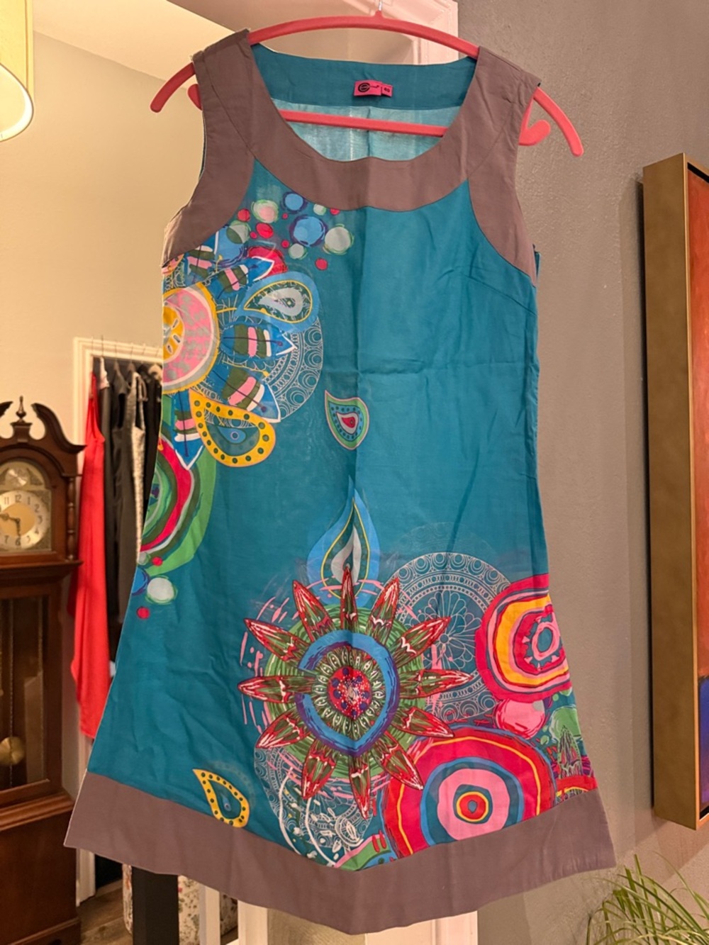 Teal Floral Print Sleeveless Shift Dress